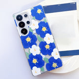 Pink Blue Flower Magnetic Phone Case For Samsung