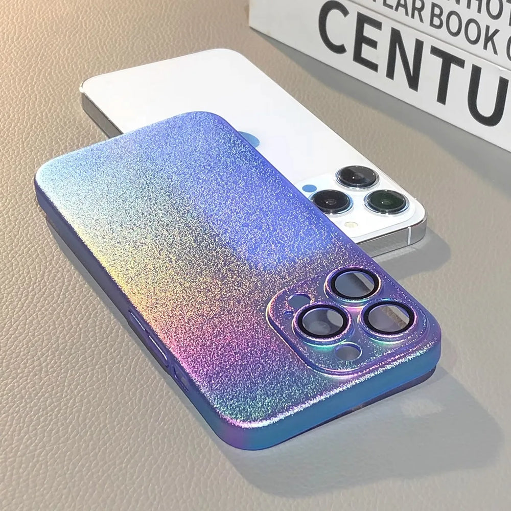 Color Plated Gradient Color Hard Phone Case with Built-in Lens Film For iPhone