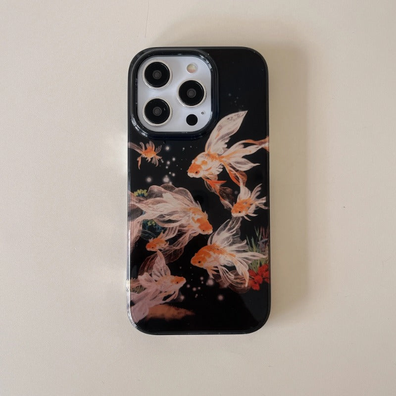 Luckly Koi Goldfish Beautiful Sparkle Glossy Glacial Texture Cover Case For iPhone