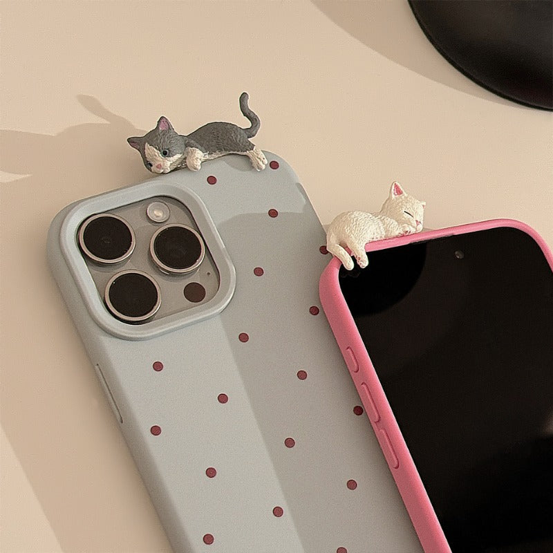 Cute 3D Cat Simple Polka Dot Soft Phone Case For iPhone