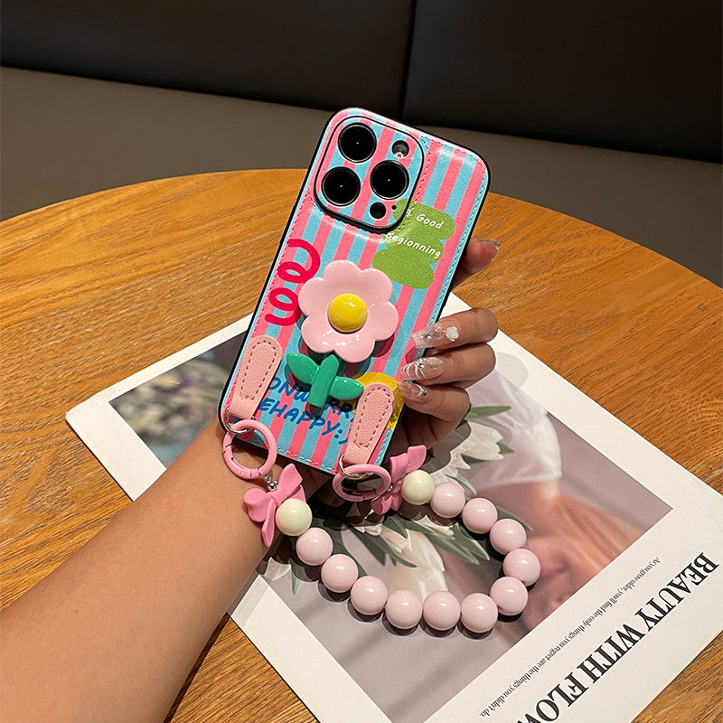 Blue and Pink Line Flower Phone Case For iPhone