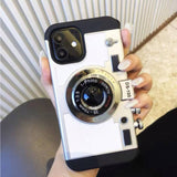 3D Vintage Camera Leather Case with Neck Lanyard For iPhone