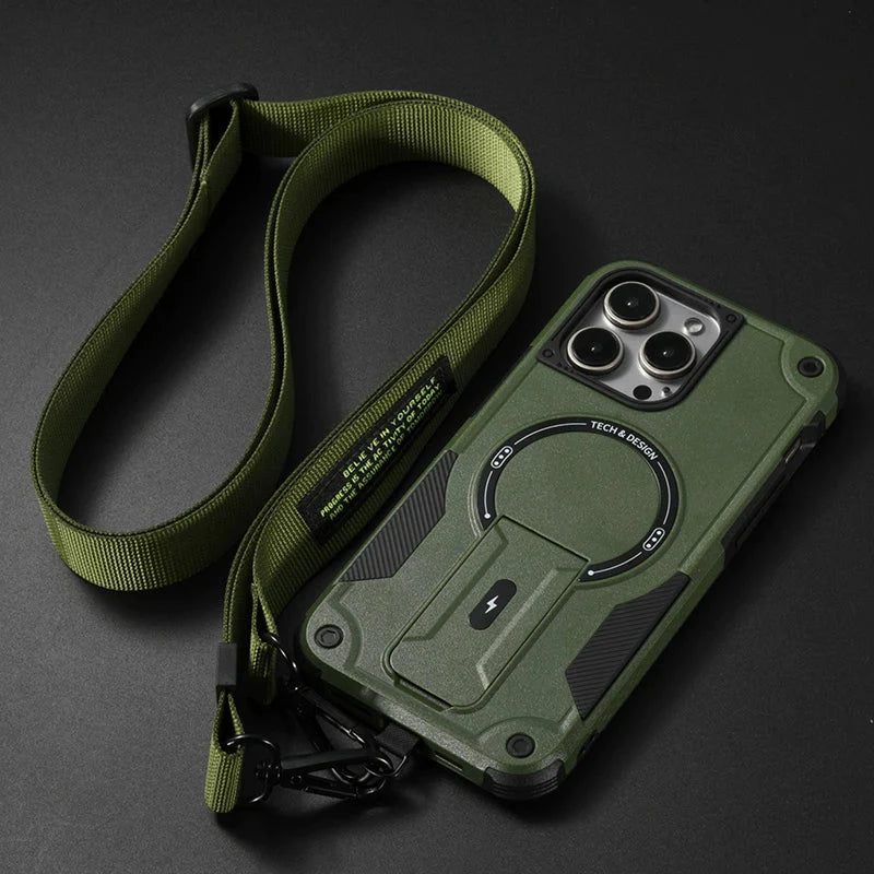 Outdoor Sports Long Strap Crossbody Magnetic Bracket Case for iPhone