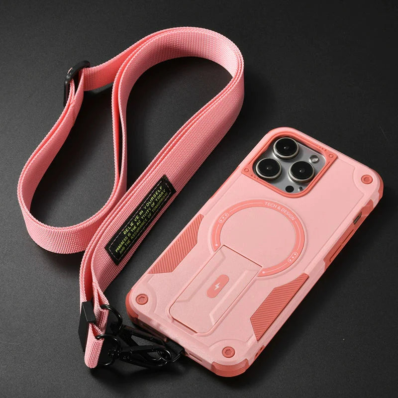 Outdoor Sports Long Strap Crossbody Magnetic Bracket Case for iPhone