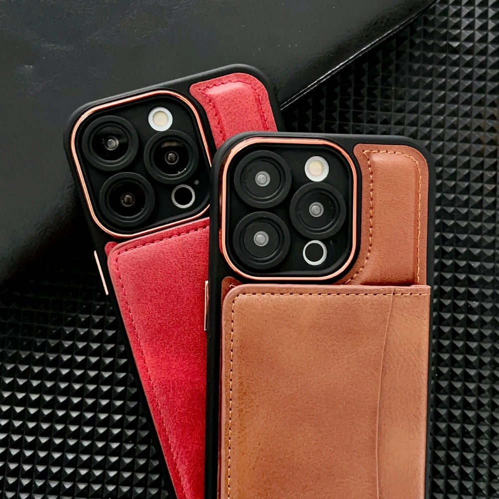 Leather Magnetic Card Holder Case For iPhone