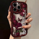 Butterfly Painted Flat Printing Wine Red Cream Texture Soft Phone Case For iPhone