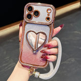 Heart-shaped Crystal Lanyard Phone Case For iPhone