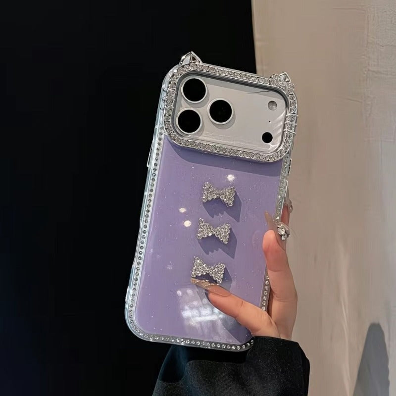 Double-sided Diamond Cat Ear Phone Case For iPhone