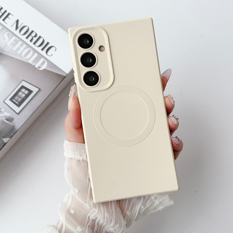 New Solid Color Magnetic Phone Case with Built-in Lens Film For Samsung