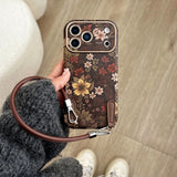 Full Screen Retro Vibrant Flower Strap Phone Case For iPhone