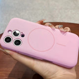 Lens Flat Liquid Silicone Magnetic Phone Case For iPhone