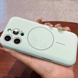 Lens Flat Liquid Silicone Magnetic Phone Case For iPhone