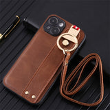 Leather Phone Case with Lanyard For iPhone