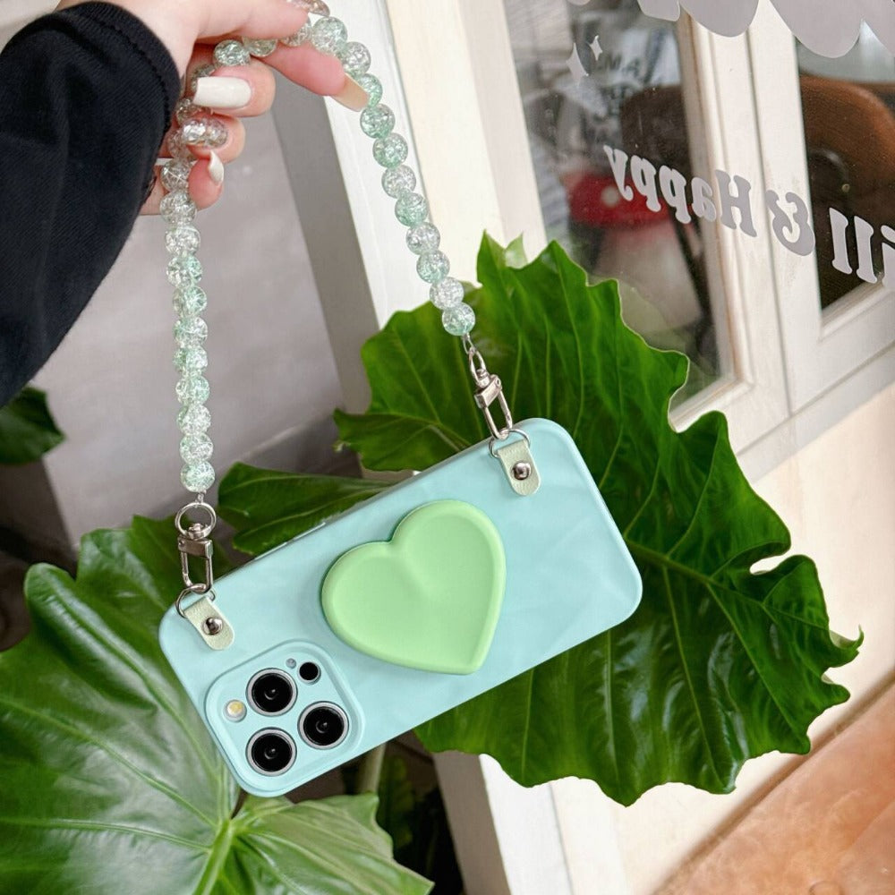 Cartoon Heart Pearl Chain Phone Case For iPhone