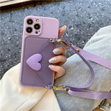 Crossbody Lanyard Necklace Strap Card Holder Purple Case For iPhone