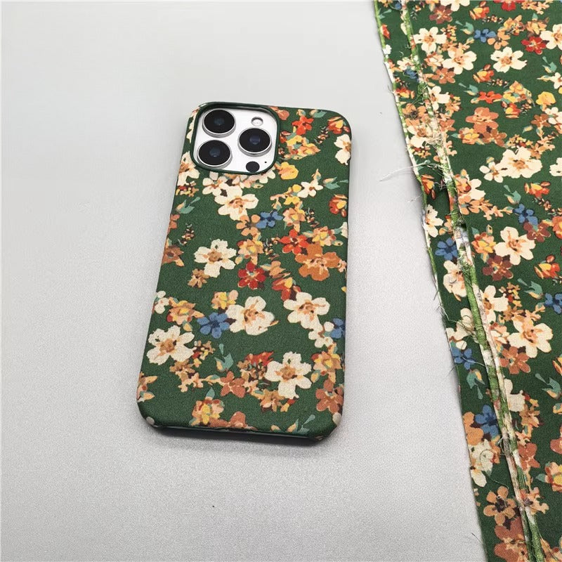 Large Flower Fabric Hard Phone Case For iPhone