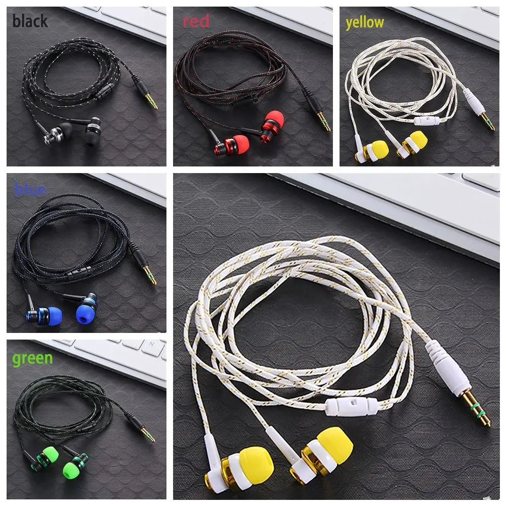 1pc Wired Earphone Stereo In-Ear 3.5mm Nylon Weave Cable Earphone