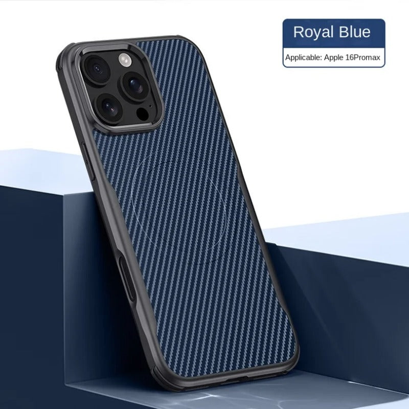 Carbon Fiber Texture Magnetic Wireless Charging Business Phone Case For iPhone