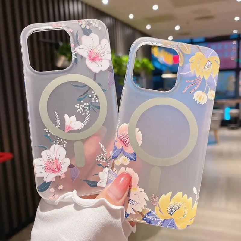 Scrub Floral Magnetic Wireless Charging Case For iPhone