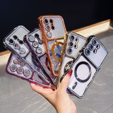 Rhinestone Wave Transparent Magnetic Phone Case For Samsung