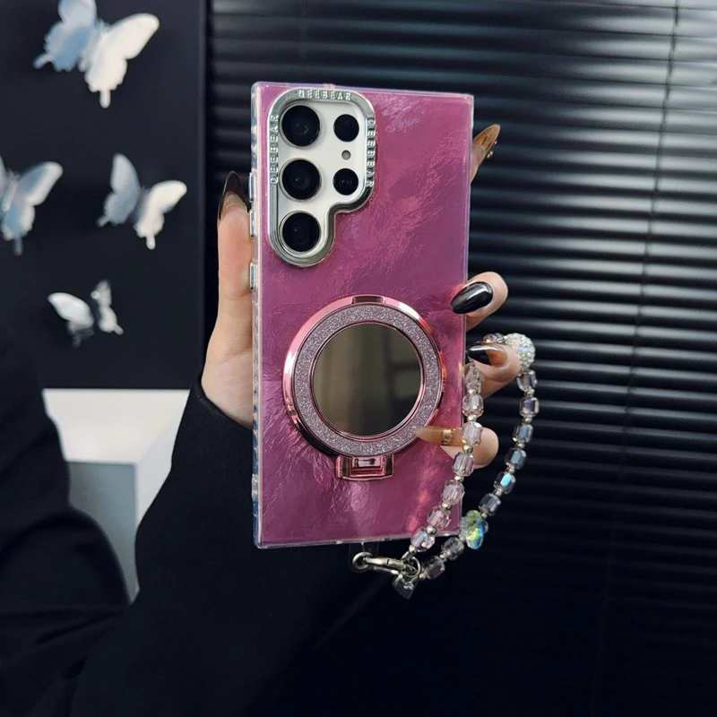 Foil-textured Mirror Stand Phone Case For Samsung