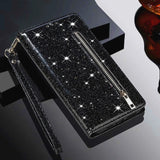 Zipper Glitter Wallet Leather Case For iPhone