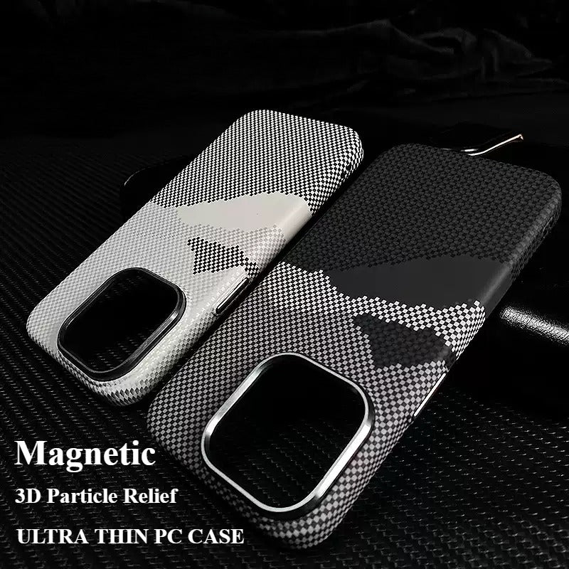 3D Relief Carbon Fiber Texture Magnetic Case For iPhone