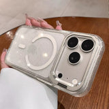 Bling Glitter Camera Protection Stand Holder Clear Case For iPhone