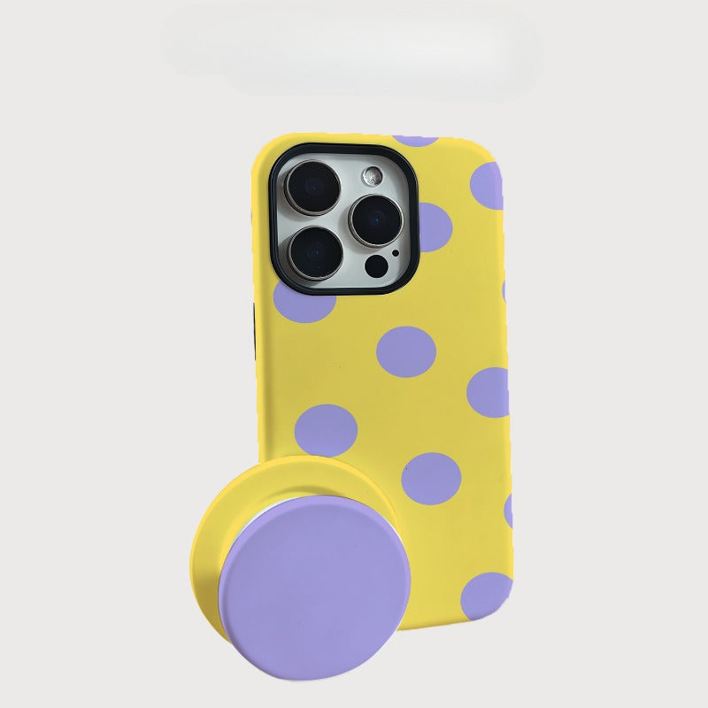 Yellow and Purple Dots 2 in 1 Magnetic Stand Phone Case For iPhone