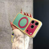 Color-blocked Magnetic Lanyard Phone Case For iPhone