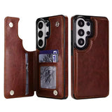 Wallet Double Button Flip Leather Case For Samsung
