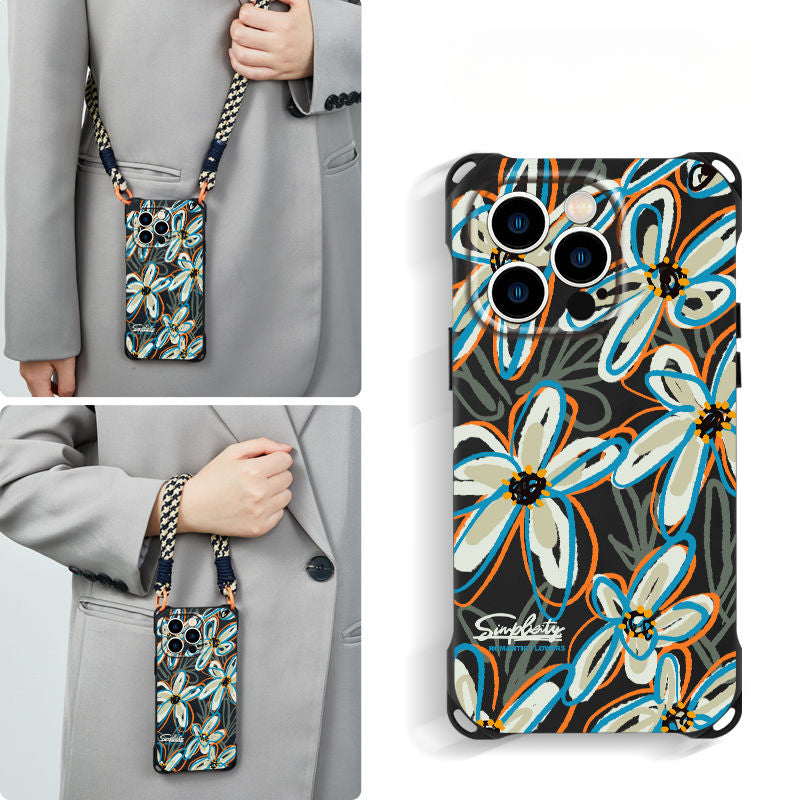 Flower Four-corner Lanyard Anti-fall Phone Case For iPhone