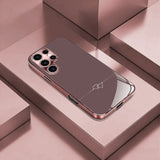 Pink Heart Line New Electroplated Rose Golden Full Coverage Tempered Glass Phone Case for iPhone