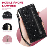Zipper Glitter Wallet Leather Case For iPhone