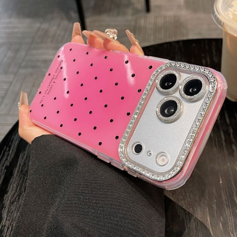 Polka Dot Rhinestone Lens Film Phone Case For iPhone