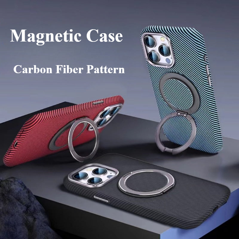 Magnetic Carbon Fiber Pattern 360 Degree Rotating Bracket Phone Case For iPhone