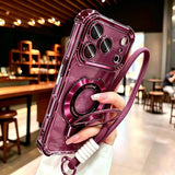 Transparent Magnetic Stand Plating Phone Case For iPhone