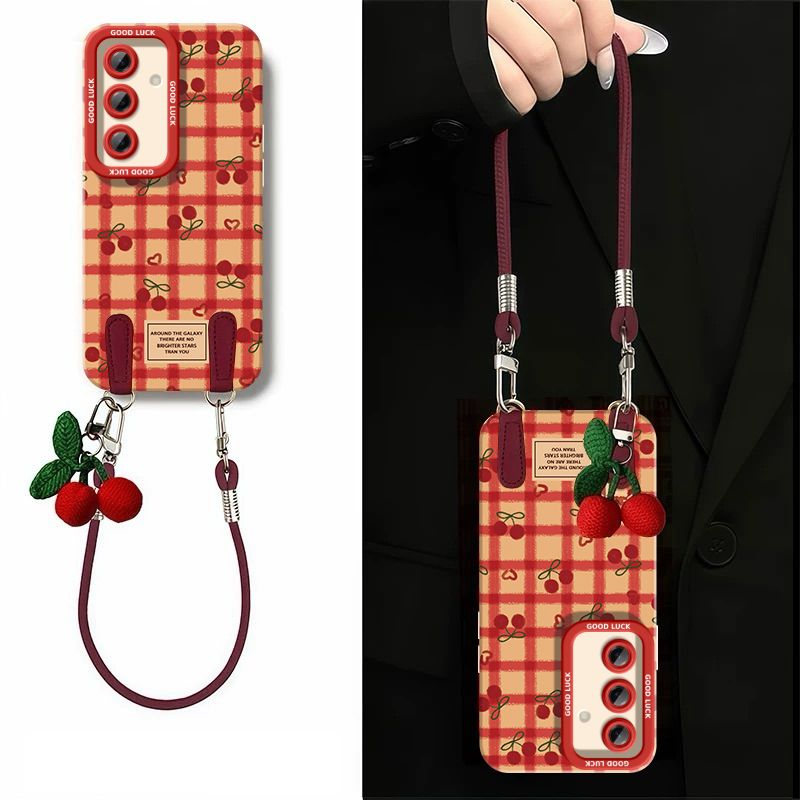 Simple Plaid Cherry Phone Case For Samsung