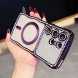 Rhinestone Wave Transparent Magnetic Phone Case For Samsung