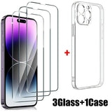 3PCS HD Tempered Glass+1PC Phone Case Set Meal For iPhone