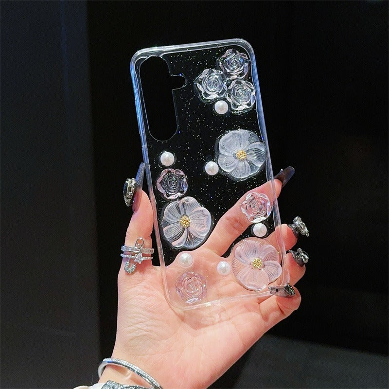 3D Pearl Flower Transparent Phone Case For Samsung