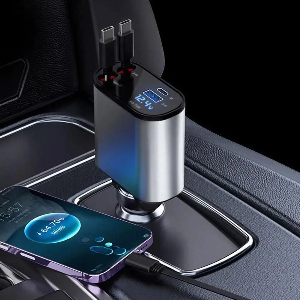 Caricabatteria da auto 4 IN 1 con display digitale da 100 W, interfaccia USB retrattile per Samsung