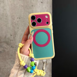 Color-blocked Magnetic Lanyard Phone Case For iPhone