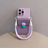 Purple Tulip Card Holder Phone Case For iPhone