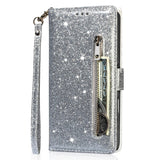 Zipper Glitter Wallet Leather Case For iPhone
