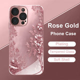 Romantic and Beautiful Flower Pattern Pink Electroplated Glass Phone  for iPhone