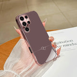 Pink Heart Line New Electroplated Rose Golden Full Coverage Tempered Glass Phone Case for iPhone