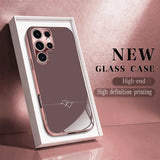 Pink Heart Line New Electroplated Rose Golden Full Coverage Tempered Glass Phone Case for iPhone