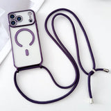 Luxury Necklace Cord Rope Lanyard Plating Magnetic Clear Phone Case for iPhone