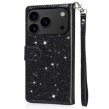 Zipper Glitter Wallet Leather Case For iPhone